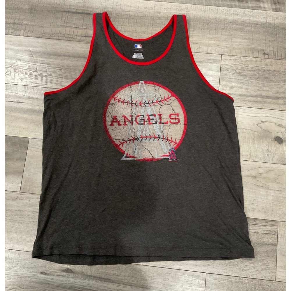 MLB‎ Los Angeles Angels Tank Top Mens 2XL Charcoal Grey Red Baseball Graphic Tee